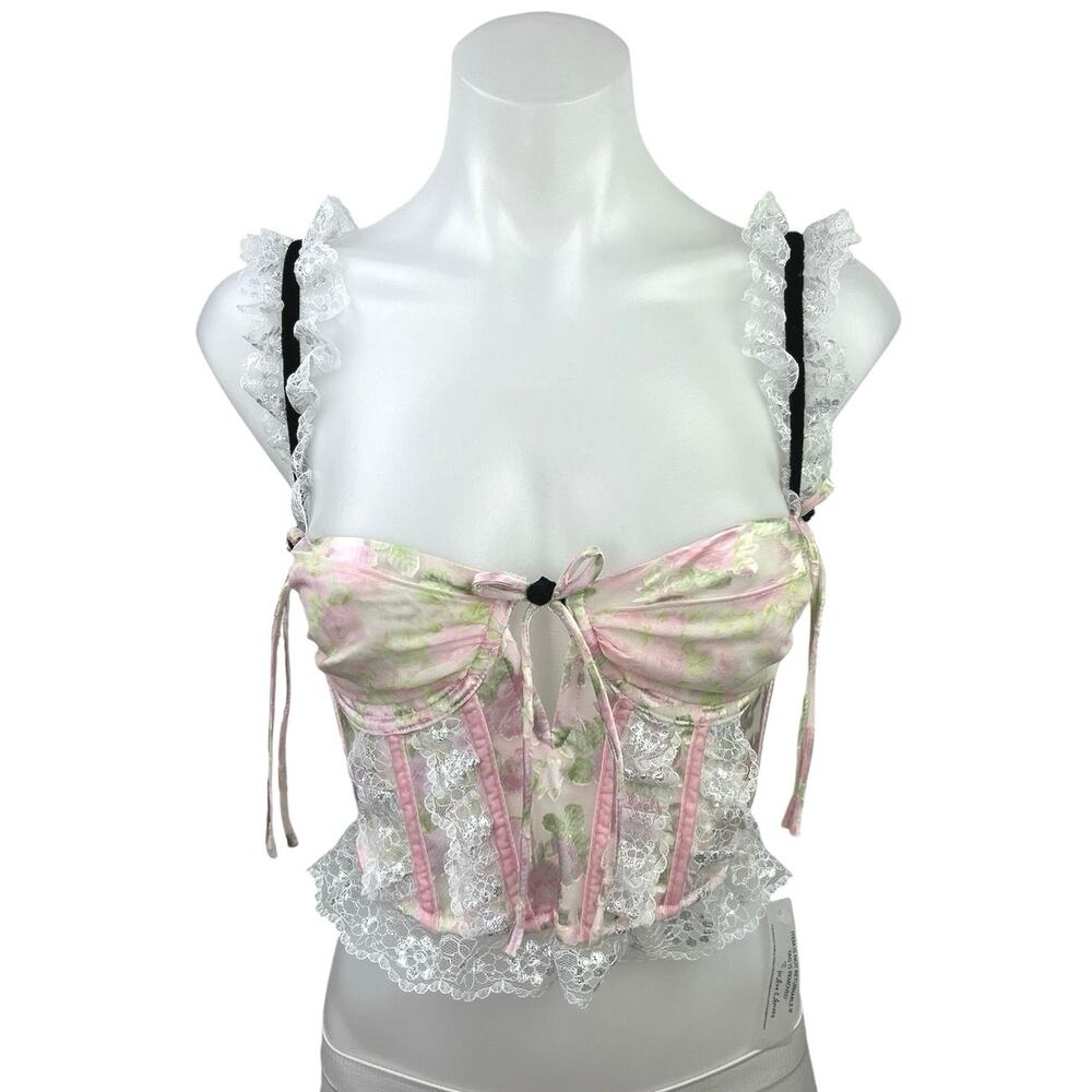 NEW For Love and Lemons Winifred Bustier Floral Ruffle Sleeveless Corset Top XS
